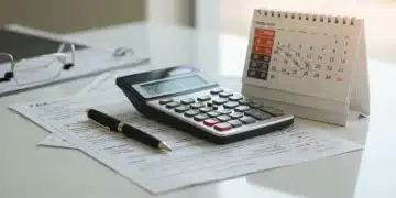 Financial calculator showing 2025 tax figures with tax documents