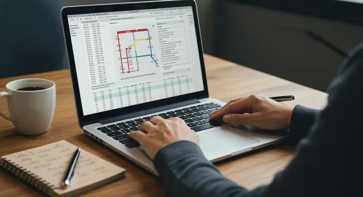 Individual analyzing 2025 tax bracket spreadsheet on laptop