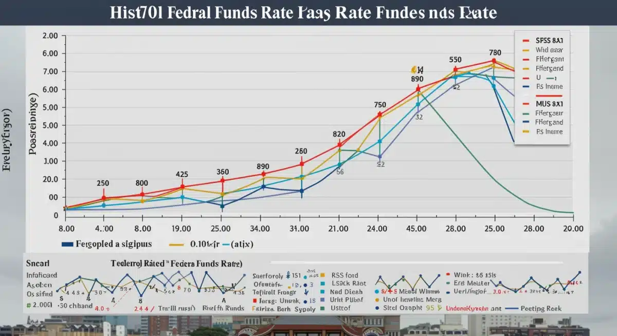 Chart showing historical and projected Federal Funds Rate, with economic data annotations.