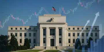 Federal Reserve's Interest Rate Projections: Next 6 Months Federal Reserve building with overlay of interest rate graphs and economic indicators, symbolizing future monetary policy.
