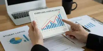 Hands holding tablet with financial graph showing reduced interest rates for consolidated federal student loans in 2025.