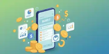 Smartphone displaying a modern budgeting app interface with financial charts and icons, symbolizing innovative money management.