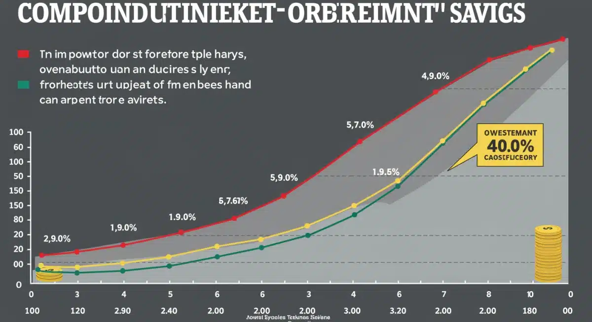 Infographic illustrating compound interest effect on retirement savings with varying 401(k) contribution rates over decades.