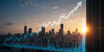 Dynamic chart showing 2% consumer spending increase forecast for 2025 against a backdrop of a thriving city skyline.