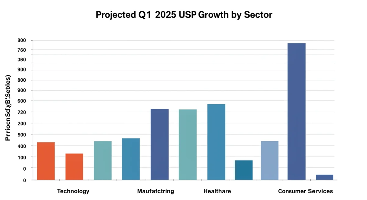 Bar chart showing Q1 2025 GDP growth projections for major US economic sectors