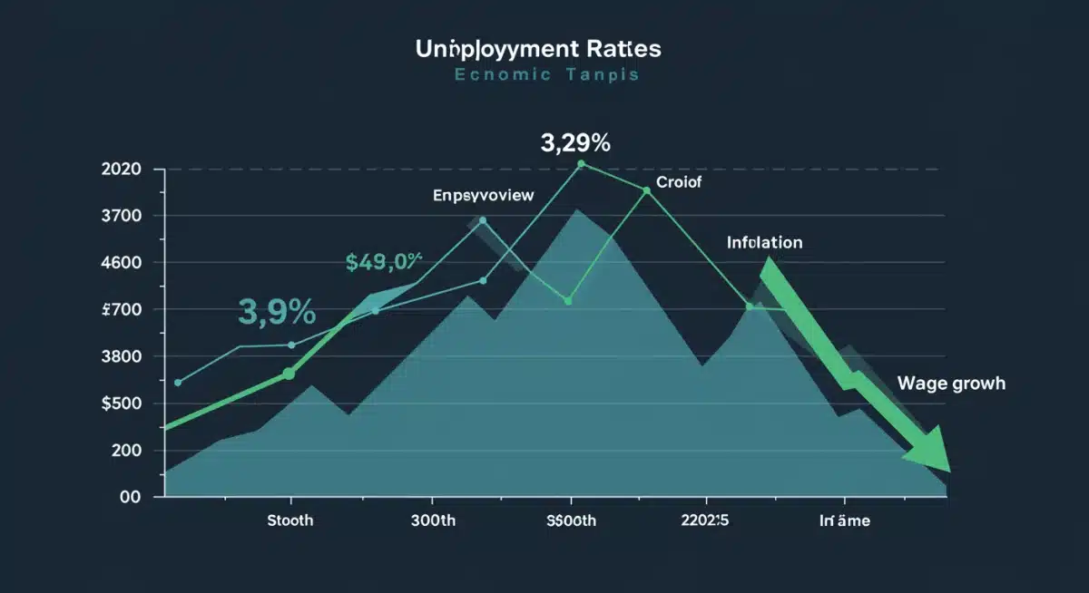 Infographic showing 2025 unemployment rate at 3.9% and wage growth trends.