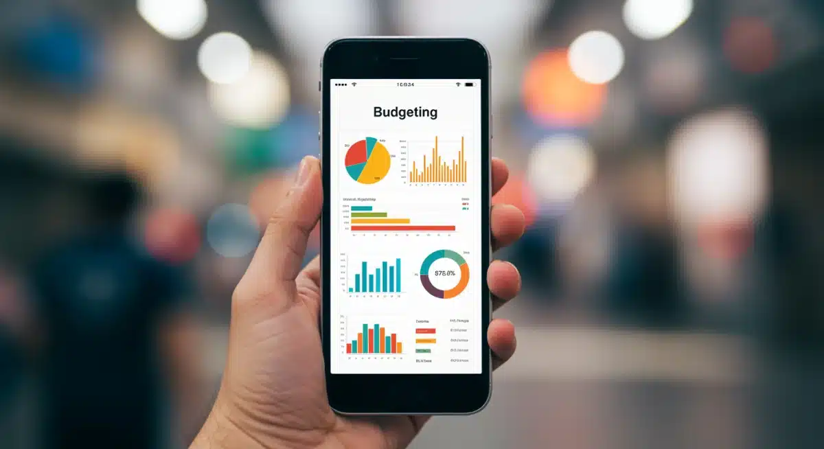 Modern budgeting app on smartphone showing expense tracking and savings goals