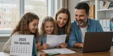 Family reviewing 2025 tax documents on a laptop, symbolizing smart financial planning