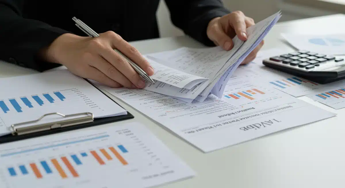 Person organizing financial documents for tax preparation