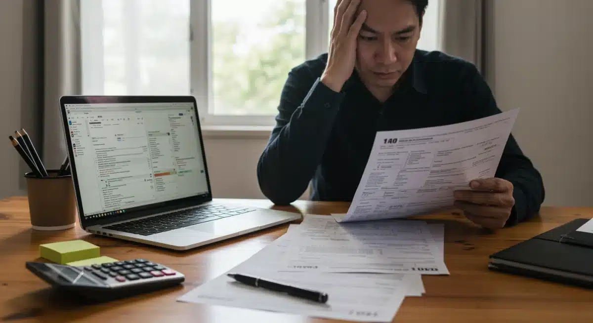 Person meticulously reviewing financial documents to avoid tax audit red flags.