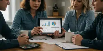 Family discusses Parent PLUS loan repayment strategies with financial documents and a tablet in 2026.