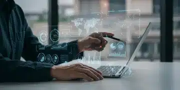 Person analyzing holographic financial data with advanced budgeting tools for smart savings in 2026