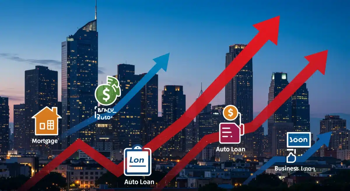 Infographic illustrating the effect of rising interest rates on different types of borrowing costs for consumers and businesses.