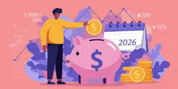 Illustration of person saving money into piggy bank for investments in 2026.