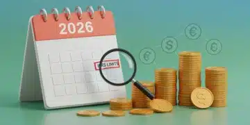 2026 IRS retirement contribution limits calendar with money and magnifying glass