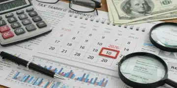 Calendar showing 2026 with tax documents and calculator, symbolizing upcoming tax code changes and financial planning.