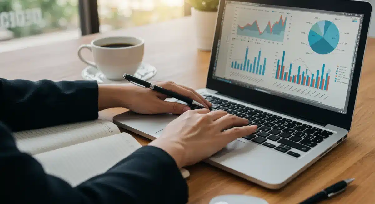 Persona analizando gráficos financieros en un ordenador, planificando inversiones a largo plazo.