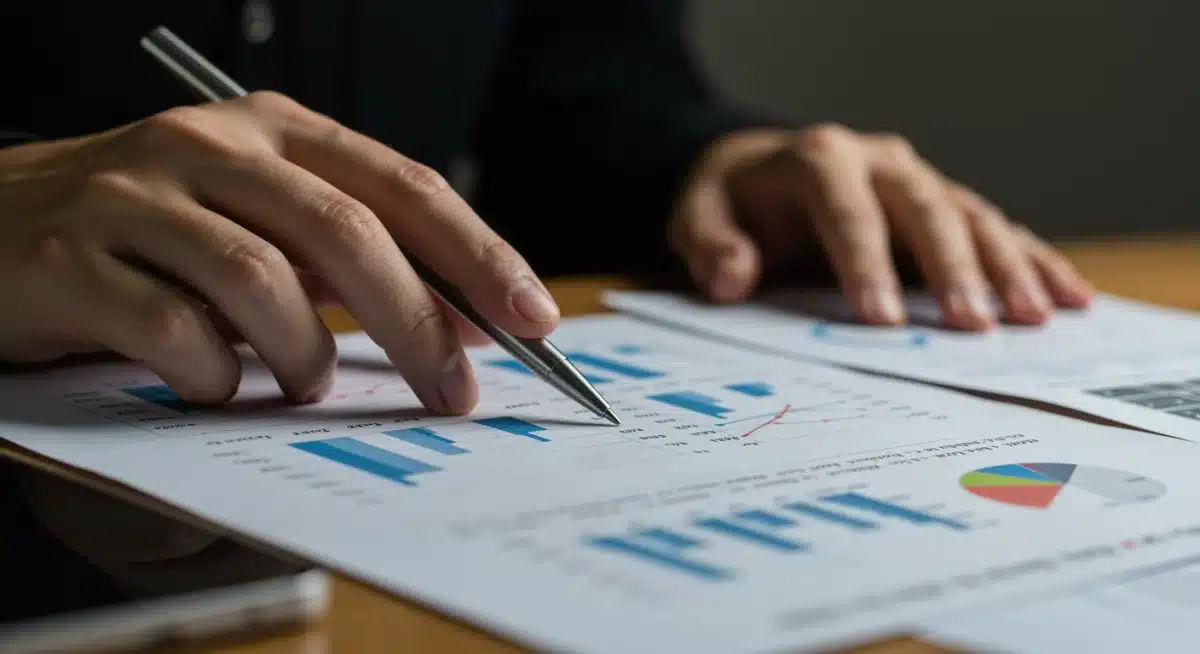 Manos analizando informes financieros y gráficos de PIB y deuda, representando análisis económico.