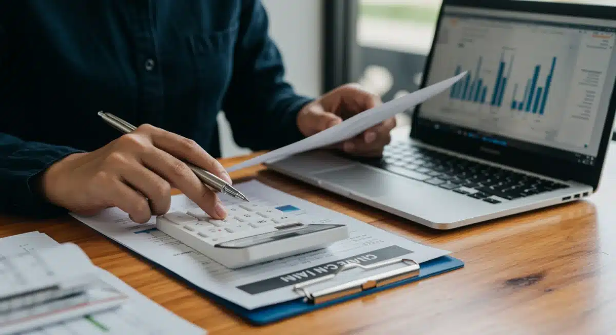 Persona calculando pagos y revisando documentos de deuda educativa.