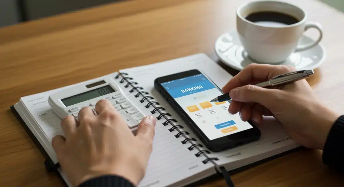 Mano calculando presupuesto mensual para maximizar el pago de la deuda educativa.
