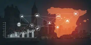 Gráfico de inversión diversificada en España con activos variados y flechas de crecimiento.