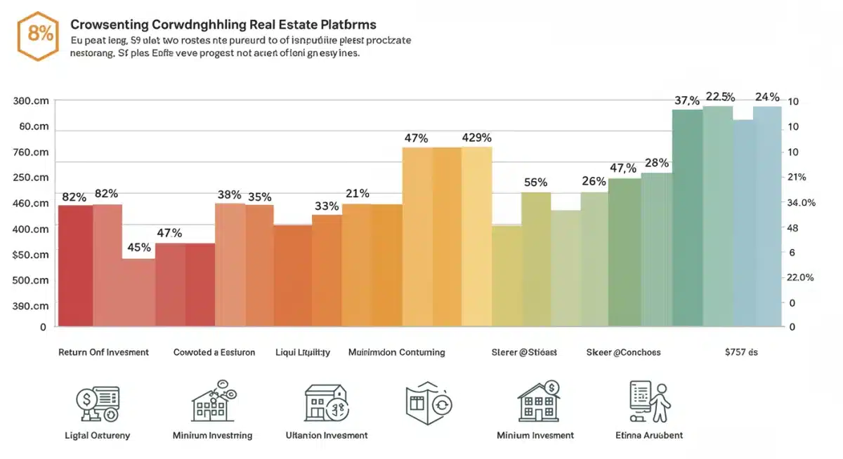 Gráfico comparativo de las mejores plataformas de crowdfunding inmobiliario en España, destacando rentabilidades y características.