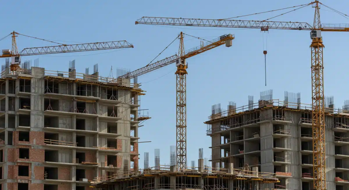 Obra en construcción en España, representando el crecimiento y desarrollo del sector inmobiliario.