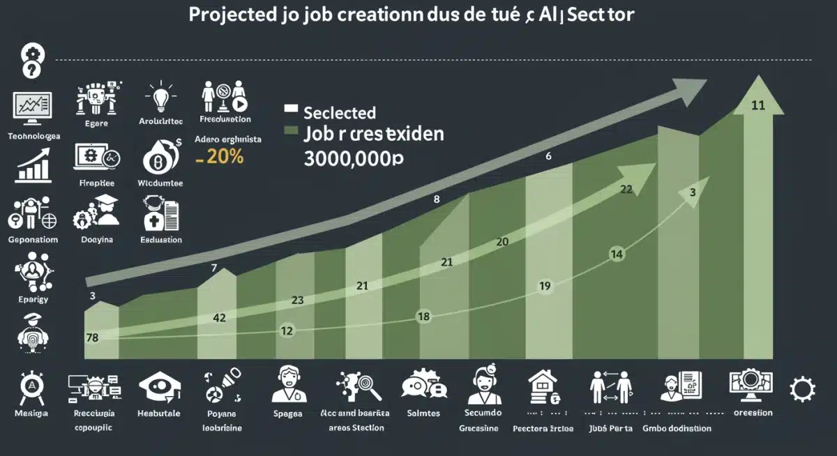 Infografía detallada sobre la creación de 300.000 nuevos empleos por la IA en diversos sectores económicos de España.