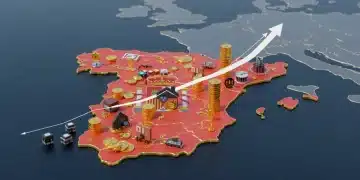 Gráfico de crecimiento financiero sobre un mapa de España, simbolizando inversión a largo plazo y construcción de patrimonio.