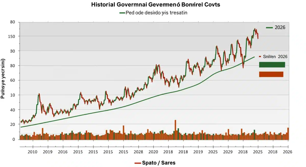 Gráfico de la curva de rendimientos históricos de los Bonos del Estado Español, destacando la evolución de los bonos a 2026.