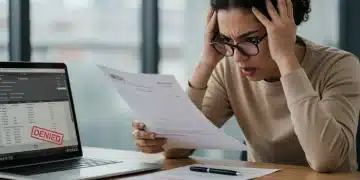 Frustrated student reviewing denied student loan forgiveness letter