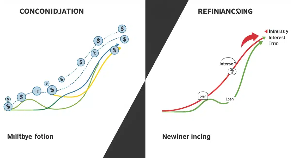 Diagrama comparativo de consolidación y refinanciación de deuda