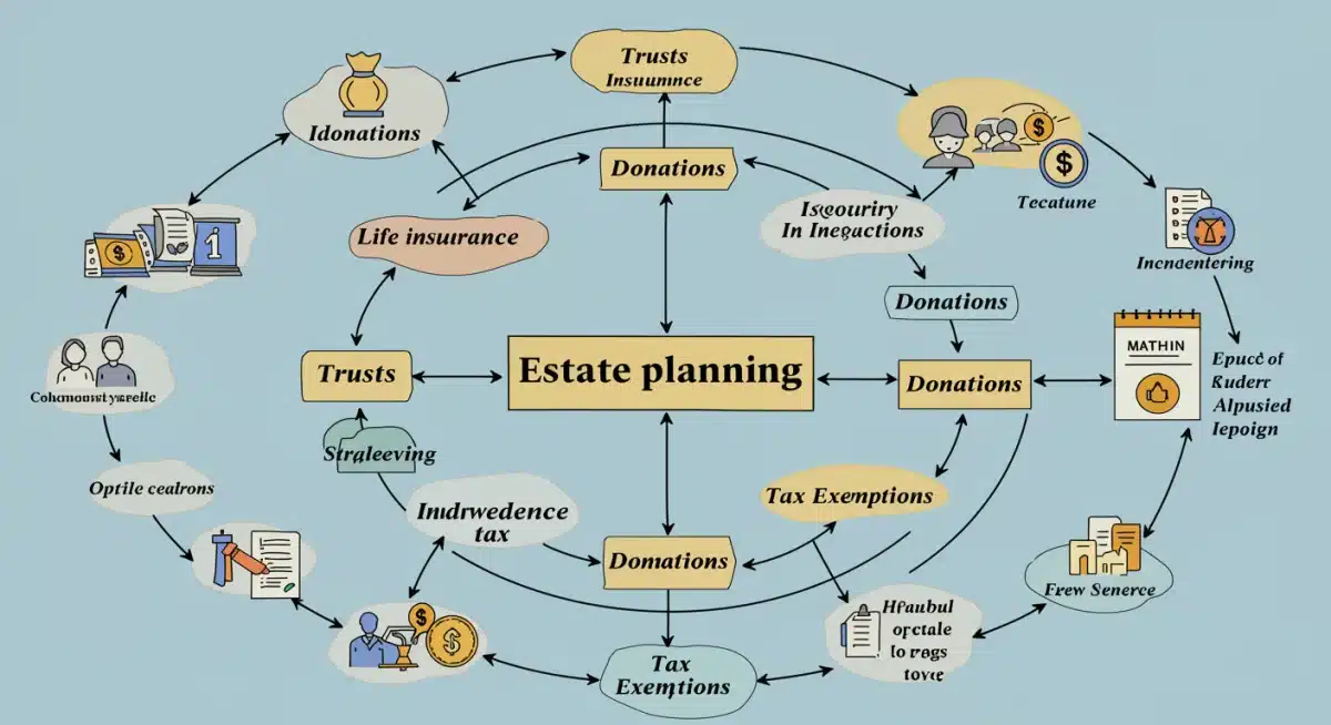 Diagrama detallado de estrategias de planificación fiscal sucesoria y optimización de impuestos.