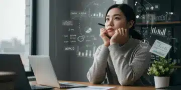 Estudiante analizando documentos financieros y su historial crediticio con un portátil.