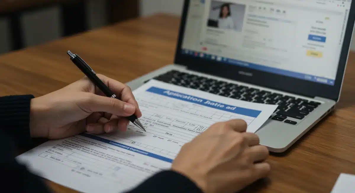 Manos rellenando formulario de solicitud de ayuda educativa