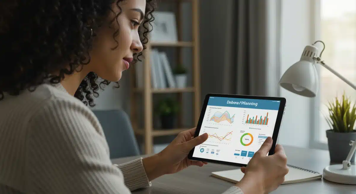 Persona gestionando sus finanzas y deuda educativa a través de una aplicación digital.