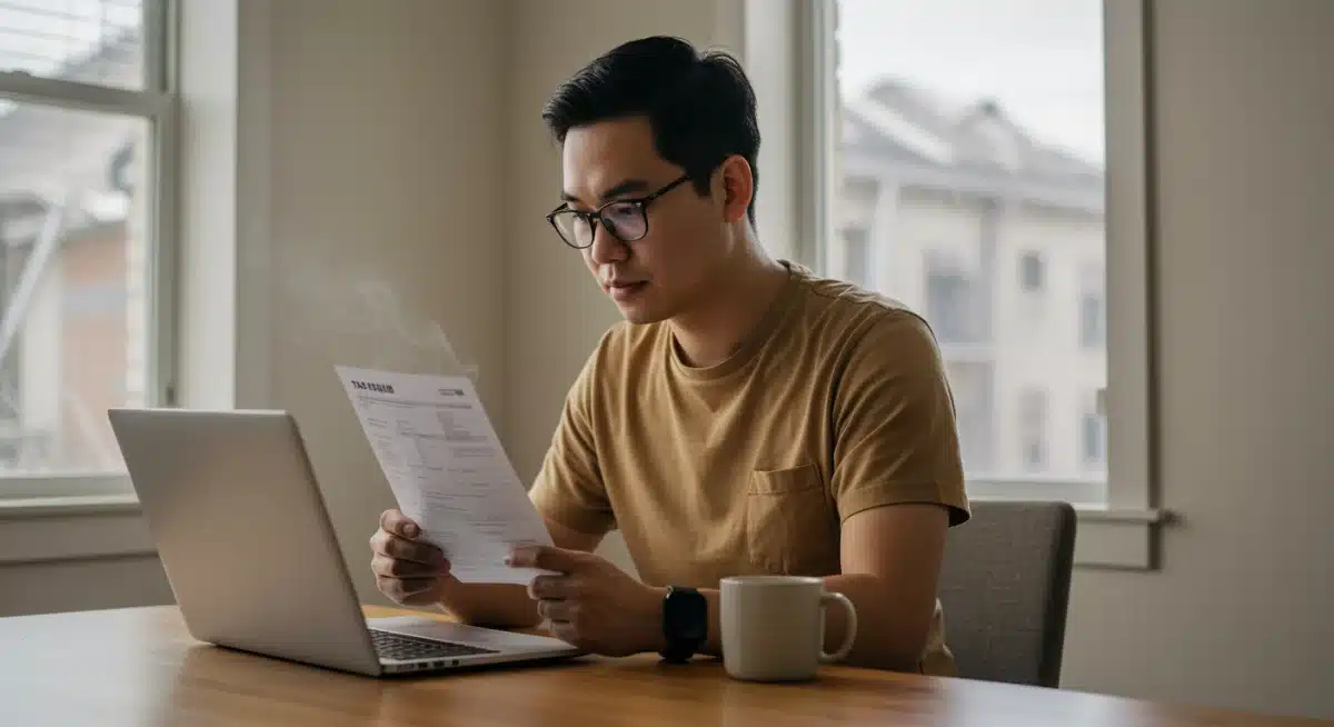 Persona revisando su nómina y declaración de IRPF 2026 en un ordenador portátil.