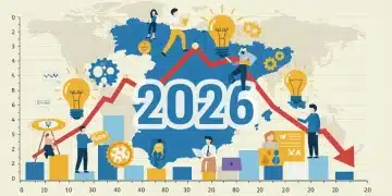 Gráfico descendente de desempleo en España con fecha 2026 y elementos de crecimiento económico