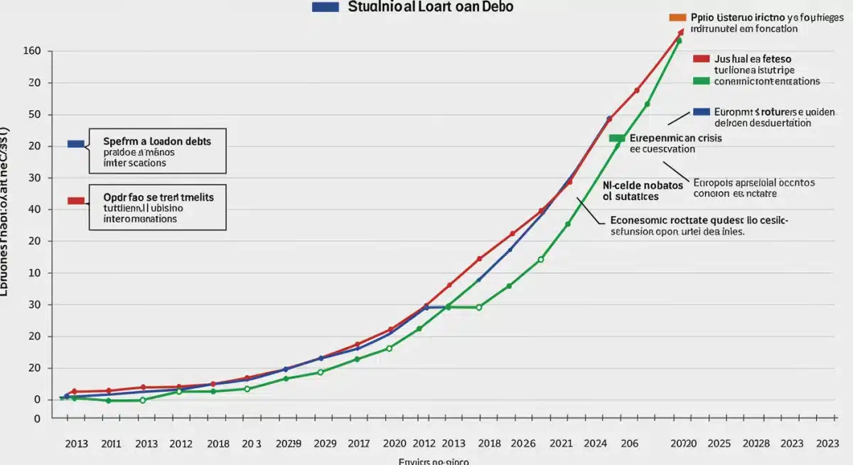 Gráfico de la evolución histórica de la deuda estudiantil en España, mostrando tendencias y puntos de inflexión.