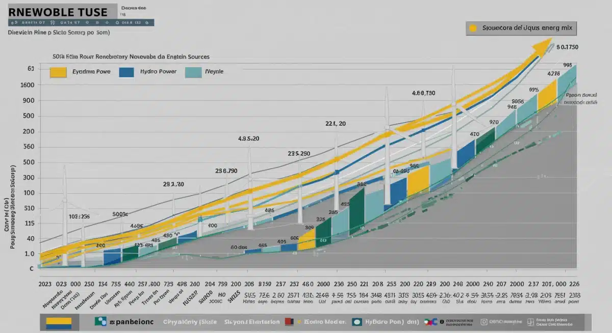 Gráfico de proyección del crecimiento de energías renovables en España hasta 2026, mostrando la contribución de solar, eólica e hidroeléctrica.