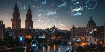 Inteligencia Artificial analizando datos financieros en un horizonte urbano español.