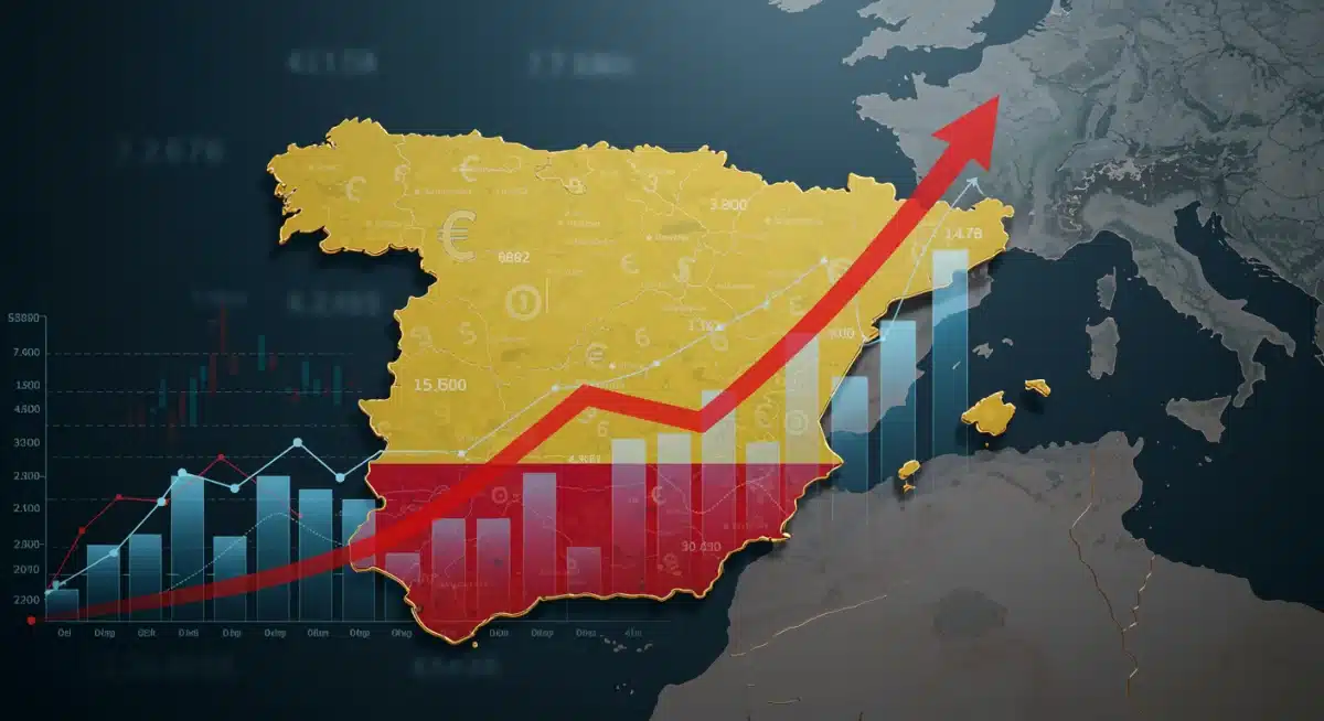 Gráficos de crecimiento económico sobre un mapa de España, mostrando el impacto positivo de la digitalización en el PIB.