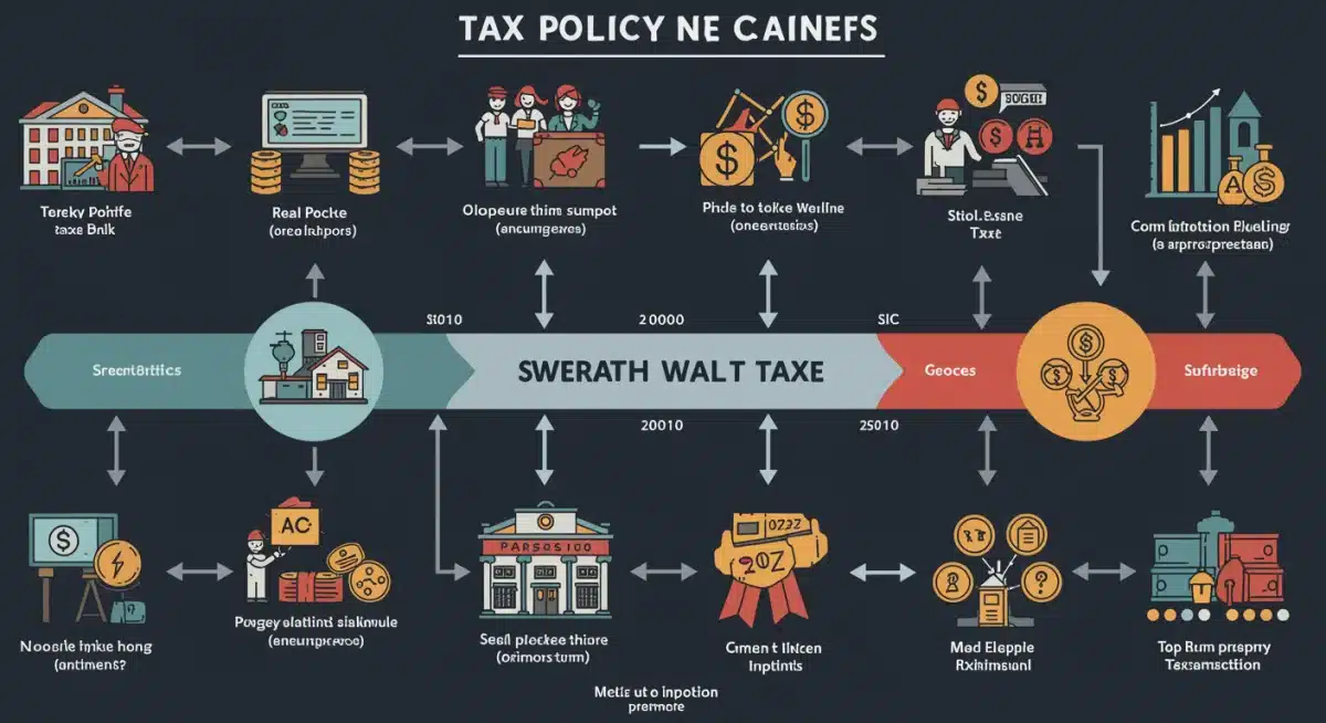 Infografía detallada sobre la evolución y tipos de impuestos al patrimonio en diferentes países.