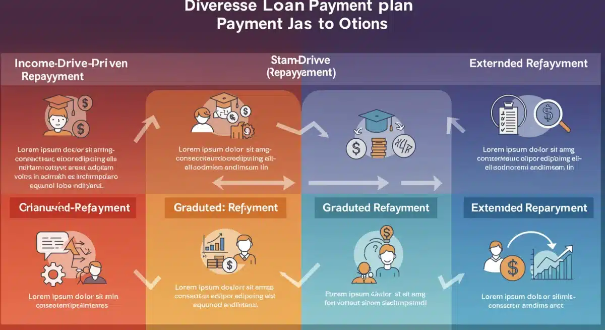 Infografía explicando diversas opciones de planes de pago y aplazamiento de préstamos estudiantiles