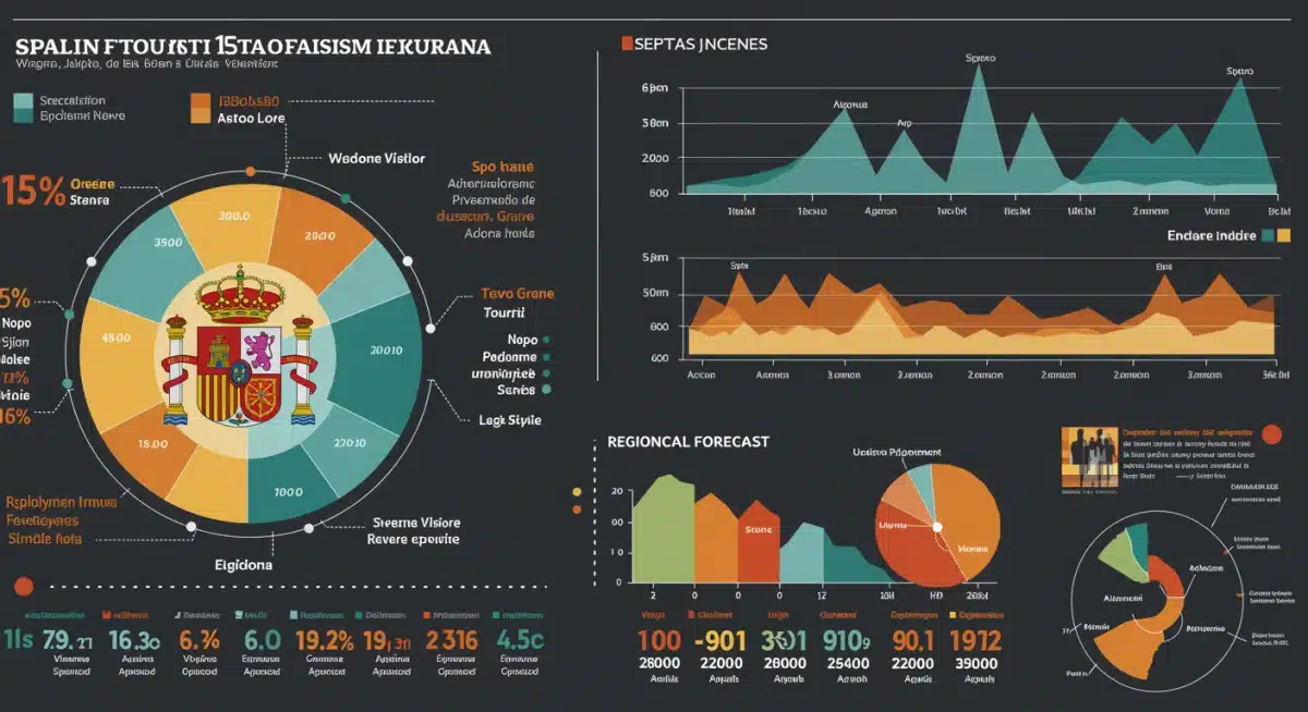 Infografía con estadísticas y proyecciones clave del sector turístico español para 2026, destacando el crecimiento del 15%.