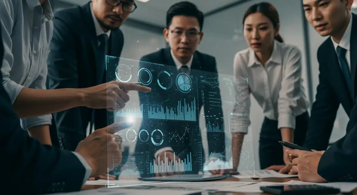 Inversores utilizando un sistema de IA para la toma de decisiones financieras.