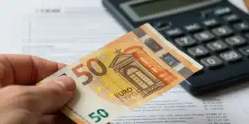 Billete de 50 euros y calculadora, simbolizando las novedades fiscales del IRPF 2026.