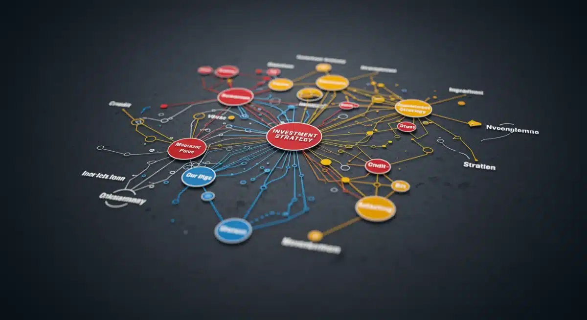 Diagrama de red que ilustra un marco integral de gestión de riesgos para inversiones.