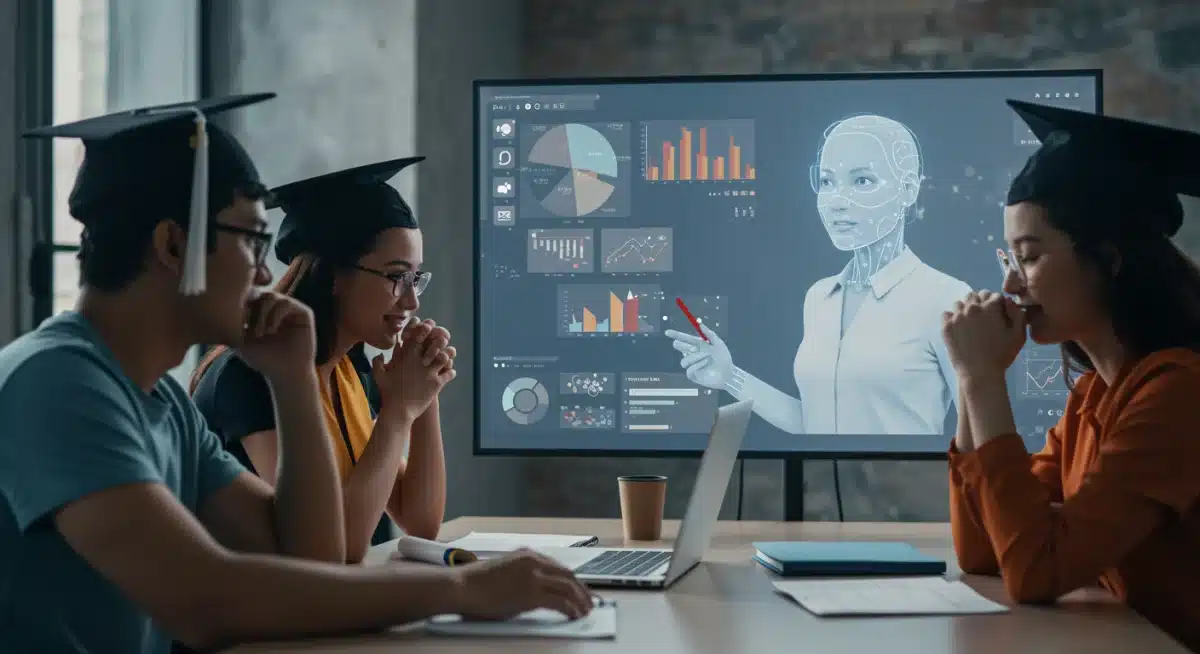 Jóvenes planificando finanzas y deuda educativa con asistencia de IA