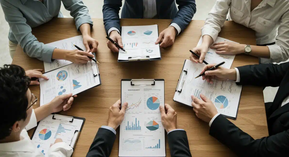 Varias generaciones de personas discutiendo planes financieros y estrategias de inversión a largo plazo.